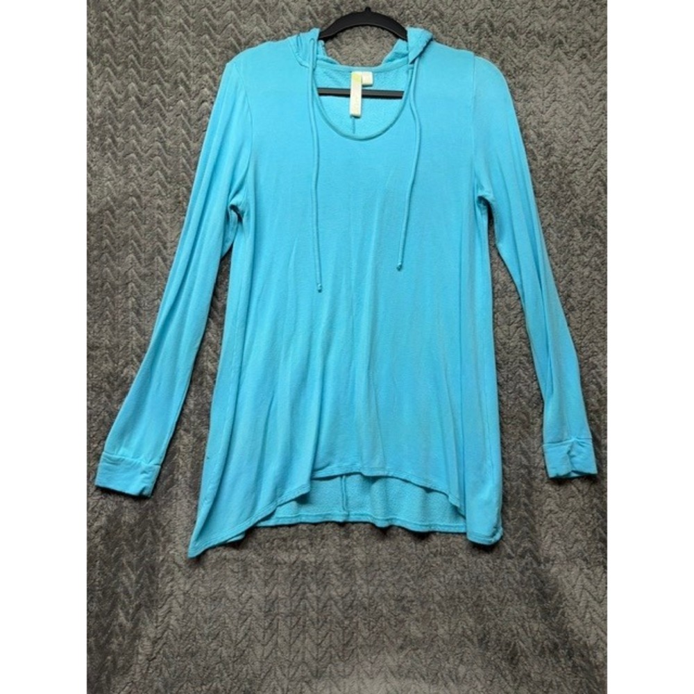 Green Tea Womens Turquoise Blue Hooded Long Sleeve Pullover Top Size M 0701